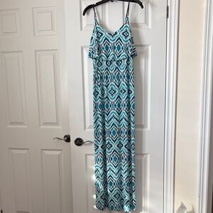 Trixxi Blue and White Geometric Maxi Dress
